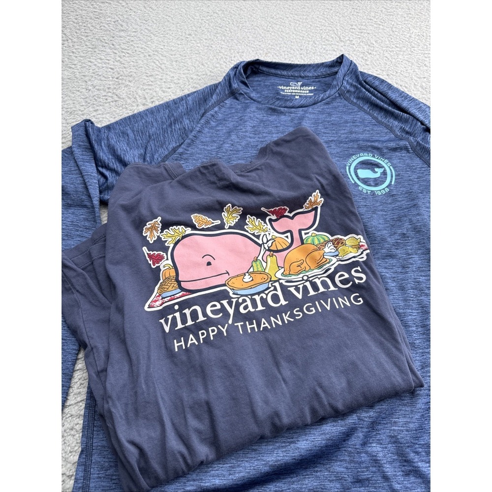 2 Vineyard Vines Mens Medium LS Stretch Performance Thanksgiving Shirts Blue